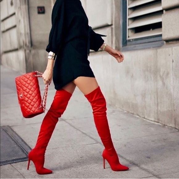Shoes - RESTOCKED - Faux Suede Stretch Over the Knee Boots
